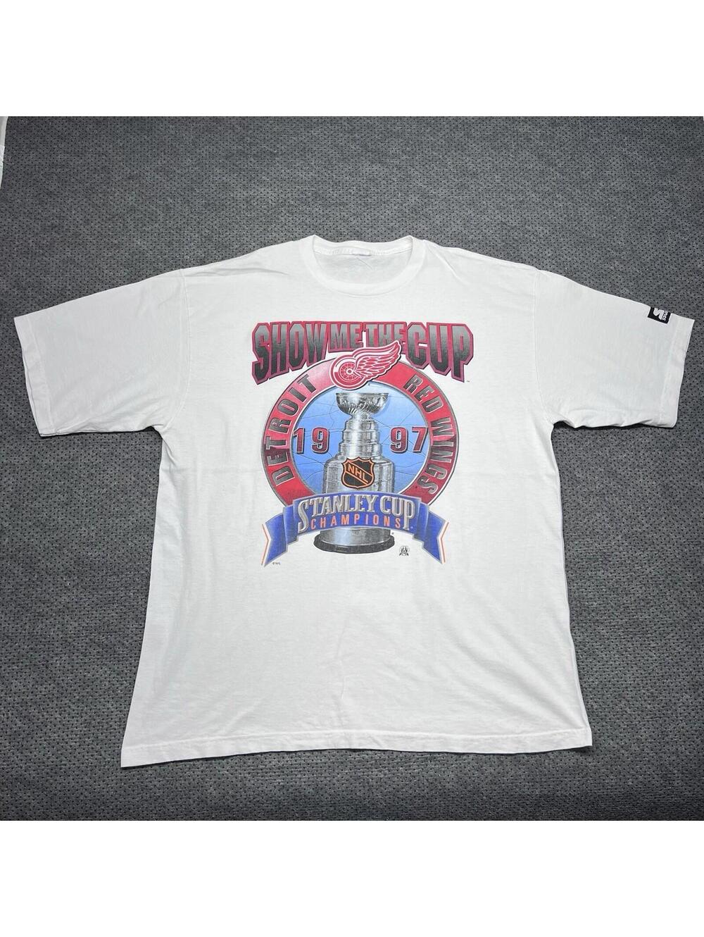 Vintage 1997 Starter Detroit Red Wings Stanley Cup Champions Trophy T-Shirt XL